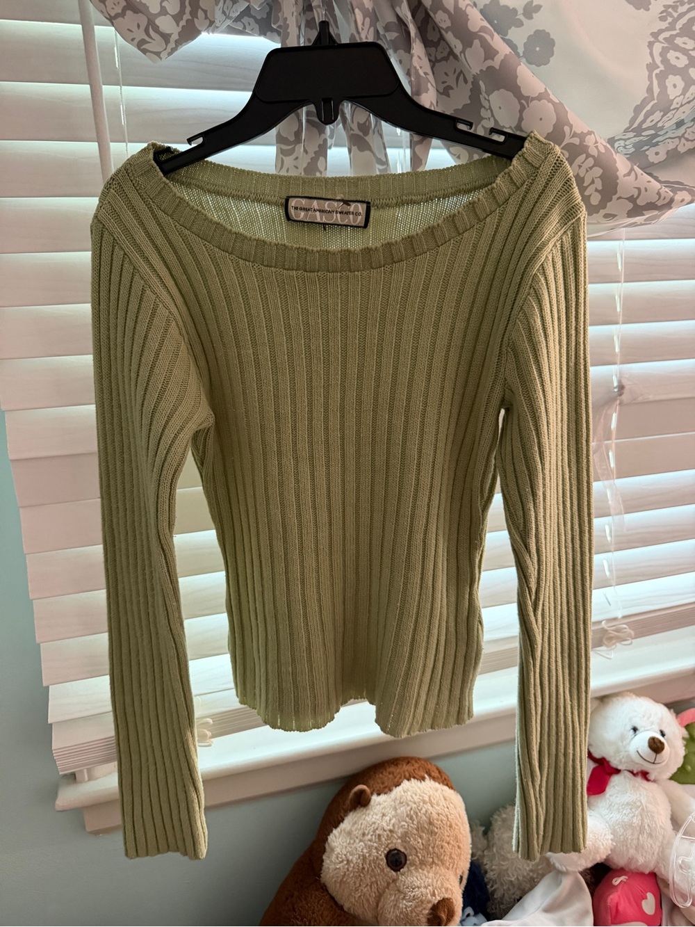 Ribbed Long-Sleeve Sweater Knit Top - Olive Green